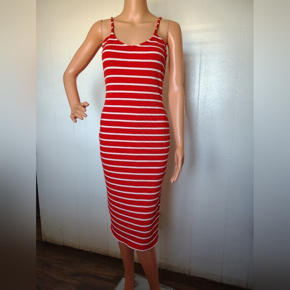 Derek Heart Orange and White Striped Midi Dress Size M